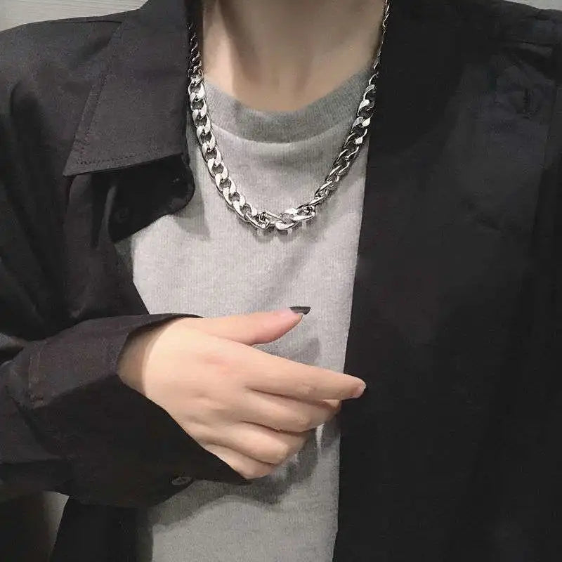 Stainless Steel Chain Necklace Long Hip Hop for Women Men on The Neck Fashion Jewelry Gift Accessories Silver Color Choker