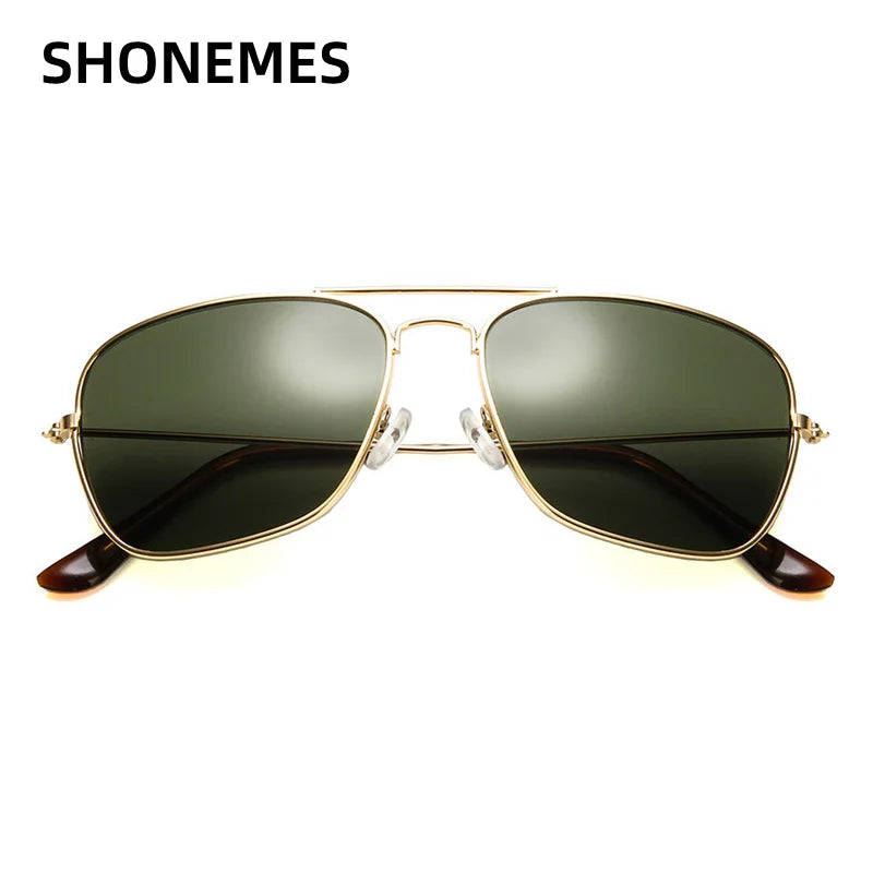 Shonemes Square Sunglasses Vintage Double Bridge Driving Shades Metal Frame Outdoor UV400 Sun Glasses for Men Women