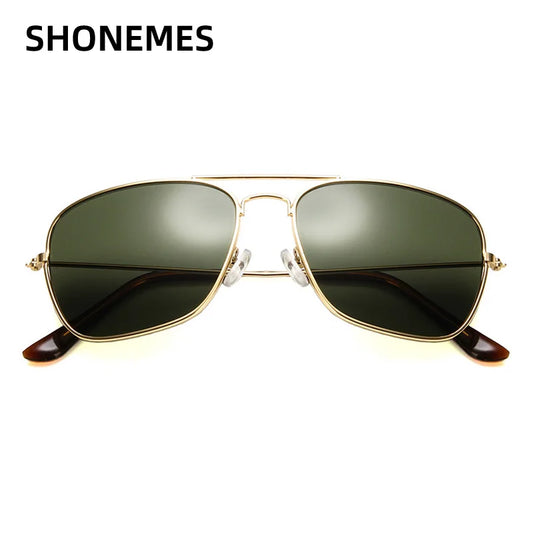 Shonemes Square Sunglasses Vintage Double Bridge Driving Shades Metal Frame Outdoor UV400 Sun Glasses for Men Women