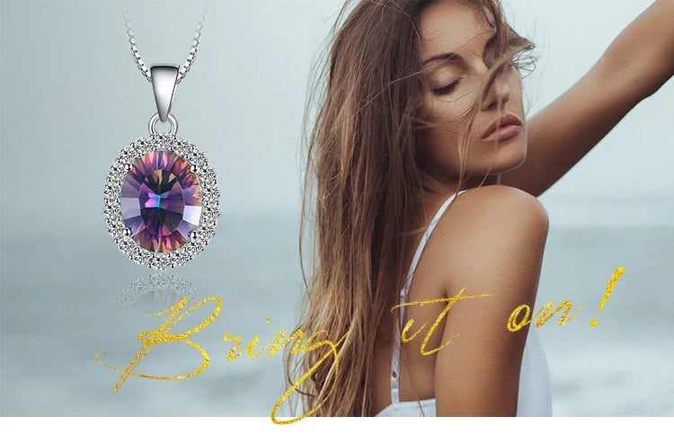 JewelryPalace 2.6ct Natural Mystic Quartz 925 Sterling Silver Pendant Necklace for Woman Trendy Party Gift No Chain New Arrival