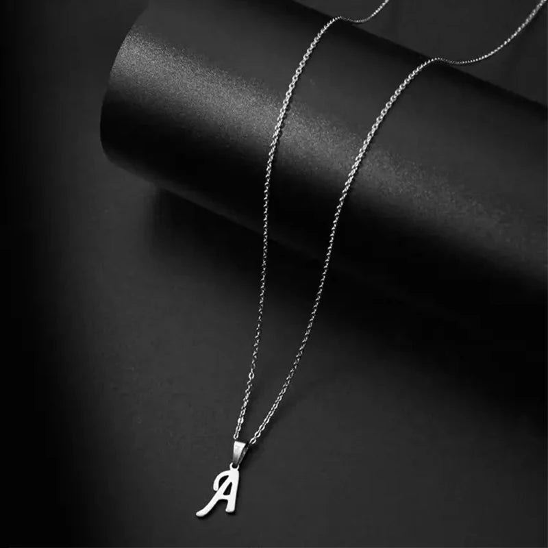 Fashion Initial Letter Pendant Necklace for Women Simple Stainless Steel Letter Glossy Clavicle Chain Choker Necklaces Jewelry