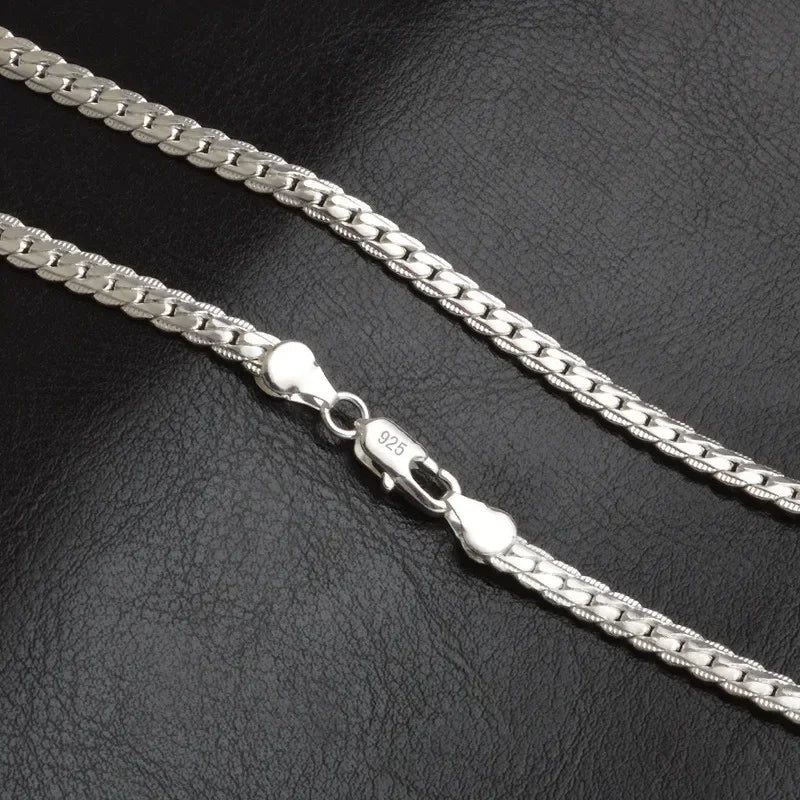 925 Sterling Silver 6MM Full Sideways Chain Necklace For Women Men Fashion Jewelry Sets Wedding Gift