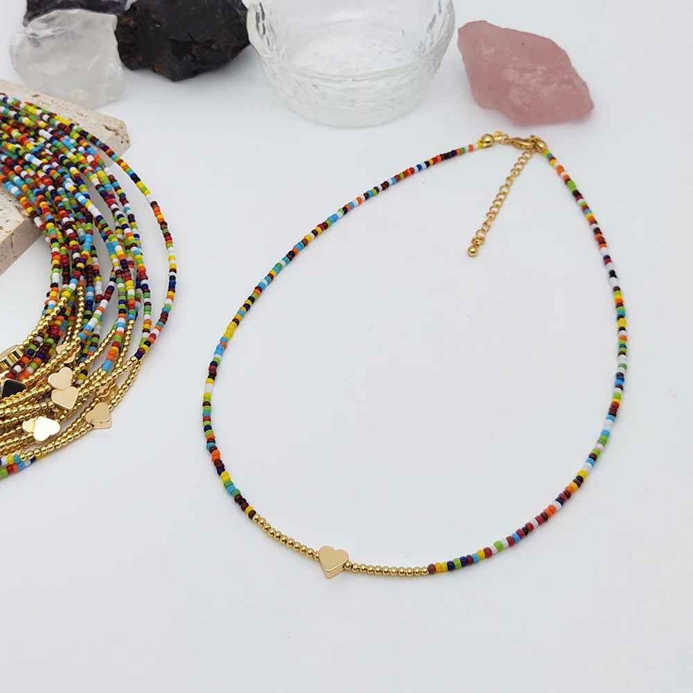 KKBEAD Miyuki Necklace Y2k Accessory Boho Summer Colorful Rainbow Beaded Necklaces Choker Seed Beads Jewellery Wholesale