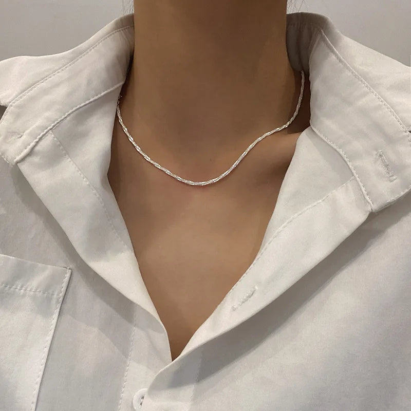 2023 New Popular Silver Colour Sparkling Clavicle Chain Choker Necklace For Women Fine Jewelry Wedding Party Gift