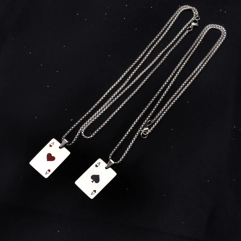 Men Statement Poker Lucky Ace of Spades Pendant Necklace Red Black Silver Color Jewelry Fortune Playing Cards Wholesale