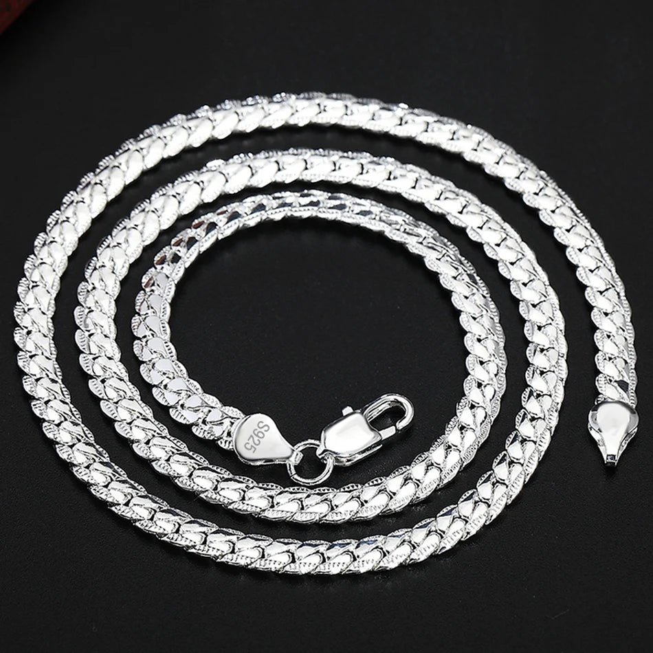 KCRLP 925 Sterling Silver 6mm Side Chain 8/18/20/22/24 Inch Necklace For Woman Men Fashion Wedding Engagement Jewelry Gift