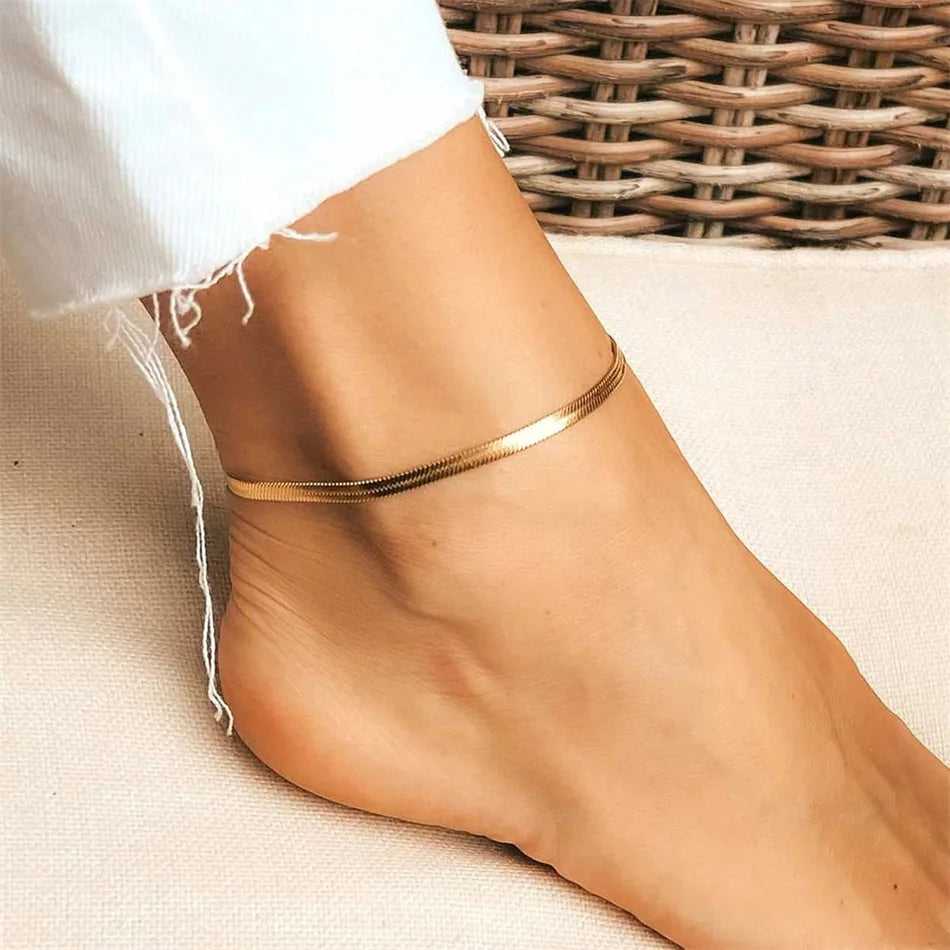 eManco 4MM Snake Chain Anklet Womens/Girls Beach Chain Stainless Steel Anklet Gift Non-Allergenic Drop/Wholesale