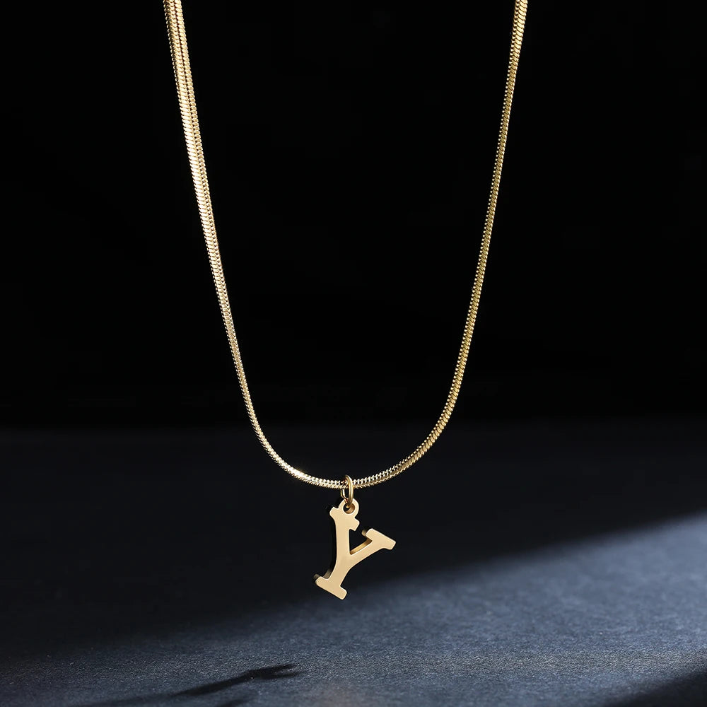 A-Z Alphabet Gold Plated Stainless Steel Pendant Necklace for Women Snake Chain Initial Letter Clavicle Necklaces Collar Jewelry