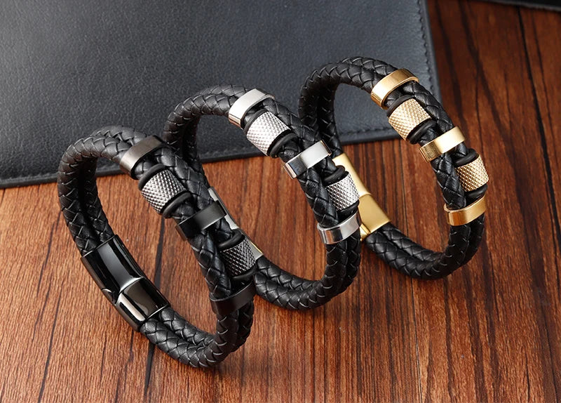 Charm Braid Rope Bracelet For Men Stainless Steel Magnetic Buckle Genuine Leather Bracelets & Bangles Male Female Jewelry