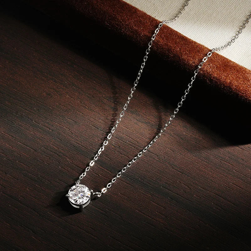 KNOBSPIN D VVS1 Moissanite Necklaces for Women Solitaire Pandent Diamond GRA Certified s925 Silver Plated 18k Dainty Necklace