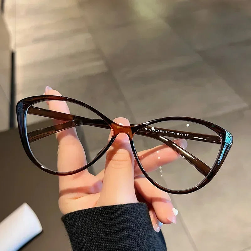 Cat Eye Transparent Myopia Glasses Women's High-definition Eyeglasses New Fashion Vintage Large Eyewear Frame