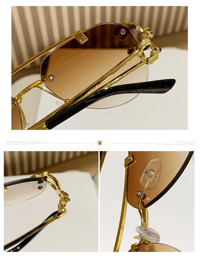 Frameless luxury brand pilot sunglasses high quality metal gradual change sunglasses cycling sunglasses