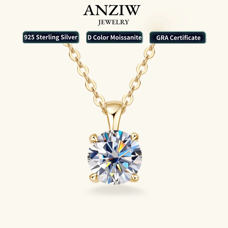 6.5mm 1.0 carat D Moissanite Solitaire Drop Necklaces 18k Gold Plated Pendant Original Real 925 Silver Chain Jewelry for Women