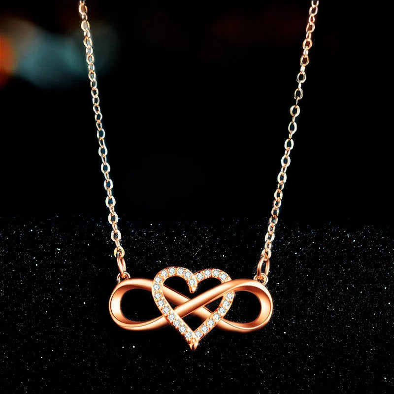 Romantic Fashion Silver Gold Color Infinity Forever Love Necklace CZ Lucky Heart Pendant Necklace for Women Gift Jewelry