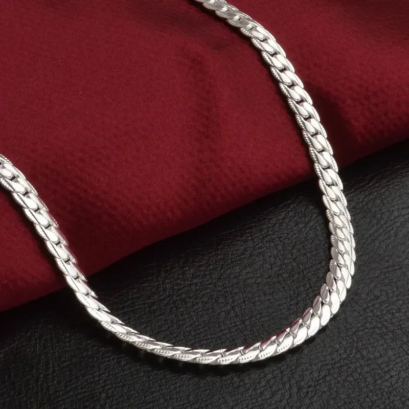 925 Sterling Silver 6MM Full Sideways Chain Necklace For Women Men Fashion Jewelry Sets Wedding Gift