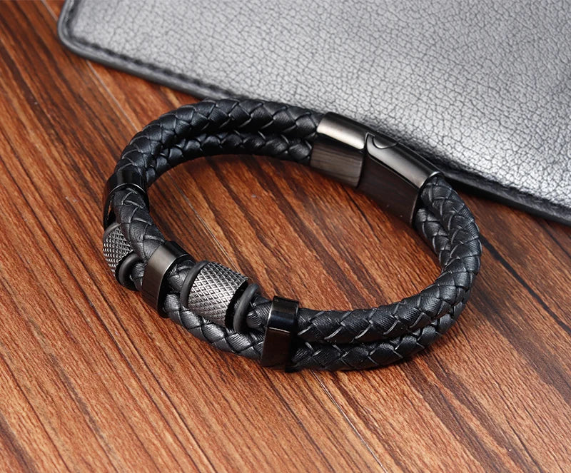 Charm Braid Rope Bracelet For Men Stainless Steel Magnetic Buckle Genuine Leather Bracelets & Bangles Male Female Jewelry