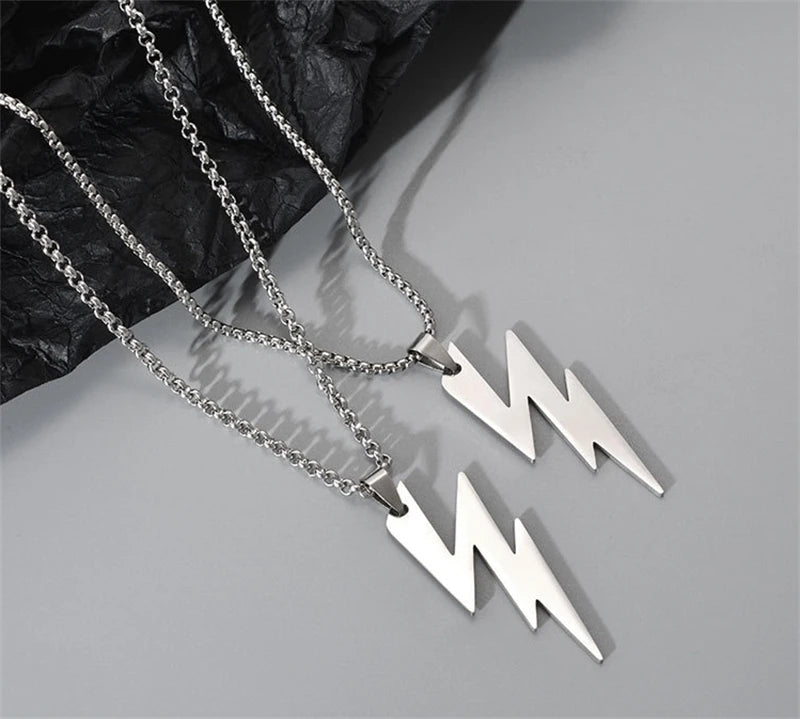 Fashion Stainless Steel Men's and Women's Lightning Necklace Hip Hop Party Motorcycle Accessories Pendant Necklace Jewelry