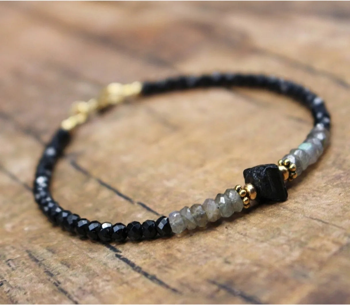 Black Tourmaline Bracelet, Empath Protection Bracelet for Women, Dainty Black Tourmaline Jewelry, Black Tourmaline Crystal