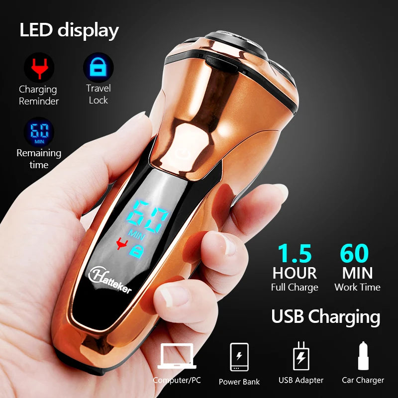 Powerful Cordless LCD Electric Shaver 3D Floating Wet Dry Beard Electric Razor Rechargeable Facial Shaving Machine For Men