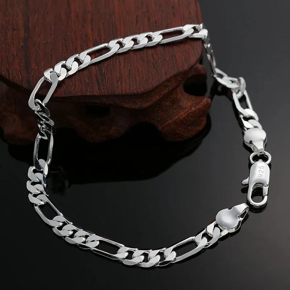 Charm 925 Sterling Silver Bracelets for Women Simple Fine 4MM Chain Fashion Wedding Party Christmas Gifts Jewelry