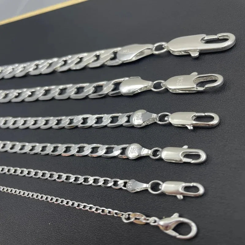 Wholesale 925 Sterling Silver Necklace 2-12mm Width 40-75cm Long Chain Lobster Clasp Men and Women Engagement Jewelry