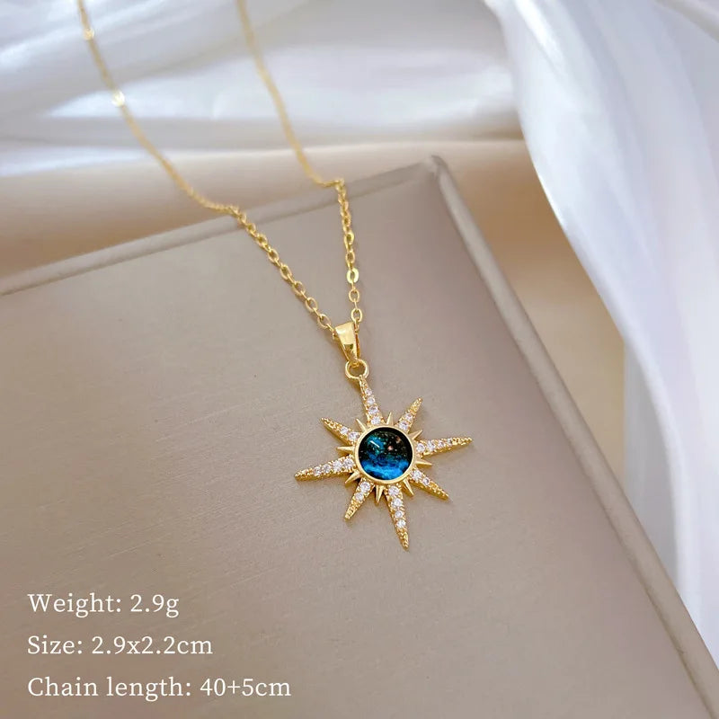 Exquisite and Fashionable Starburst Micro Jewelry Stainless Steel Necklace Classic Planet Gorgeous Versatile Clavicle Chain