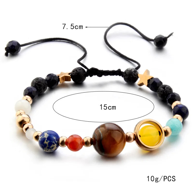 Galaxy Solar System Bracelet Men Universe Nine Planets Natural Stone Stars Earth Moon Bracelets Fashion Couple Jewelry браслет