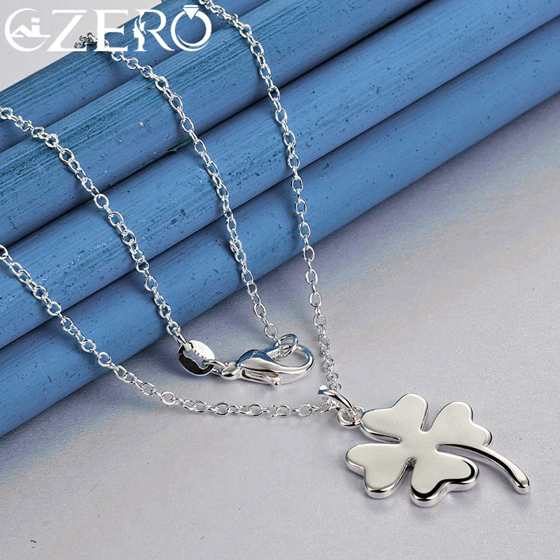 ALIZERO 925 Sterling Silver Lucky Clover Pendant Necklace 16-30 Inch Chain For Woman Wedding Party Fashion Charm Jewelry Gifts