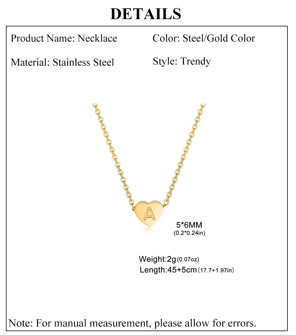 Cazador Stainless Steel Initial Letter Heart Pendant Necklaces for Women Choker Chain Jewelry Birthday Gifts Kpop Trend 2024