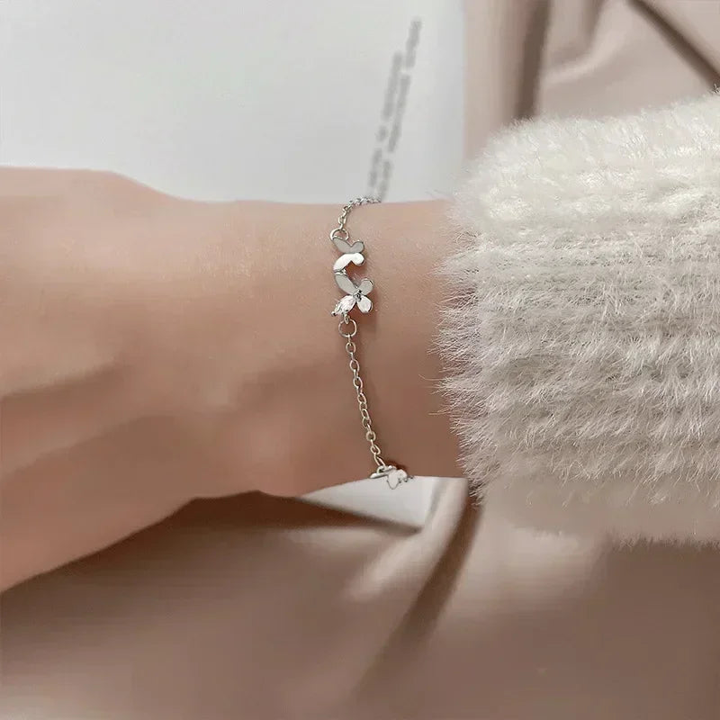 925 Sterling Silver Diamond-Studded Butterfly Bracelet Women's Fashion Jewelry Temperament Flower Adjustable Bracelet