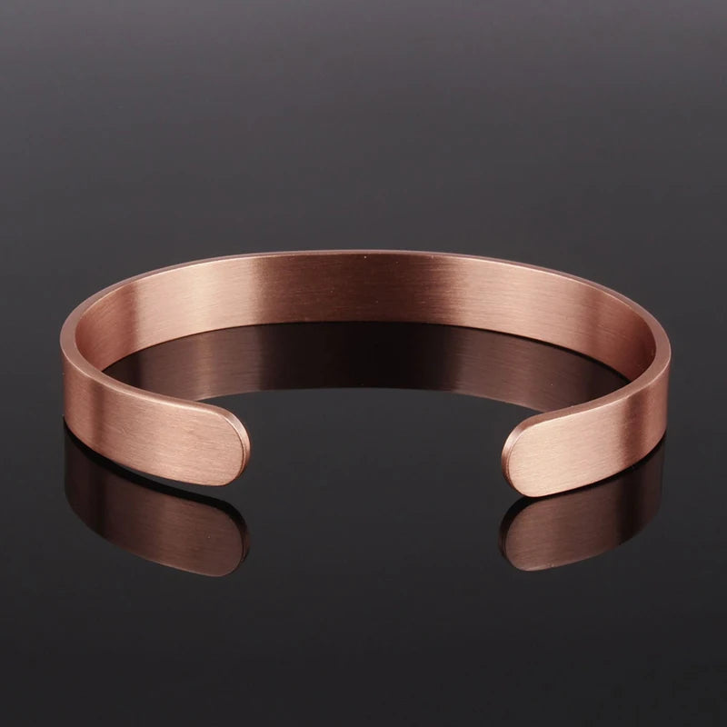 SNQP Set Pure Copper Bracelets and Rings Simplicity Cuff Magnetic Bangles for Women Men Arthritis Health Solid Copper Jewelry