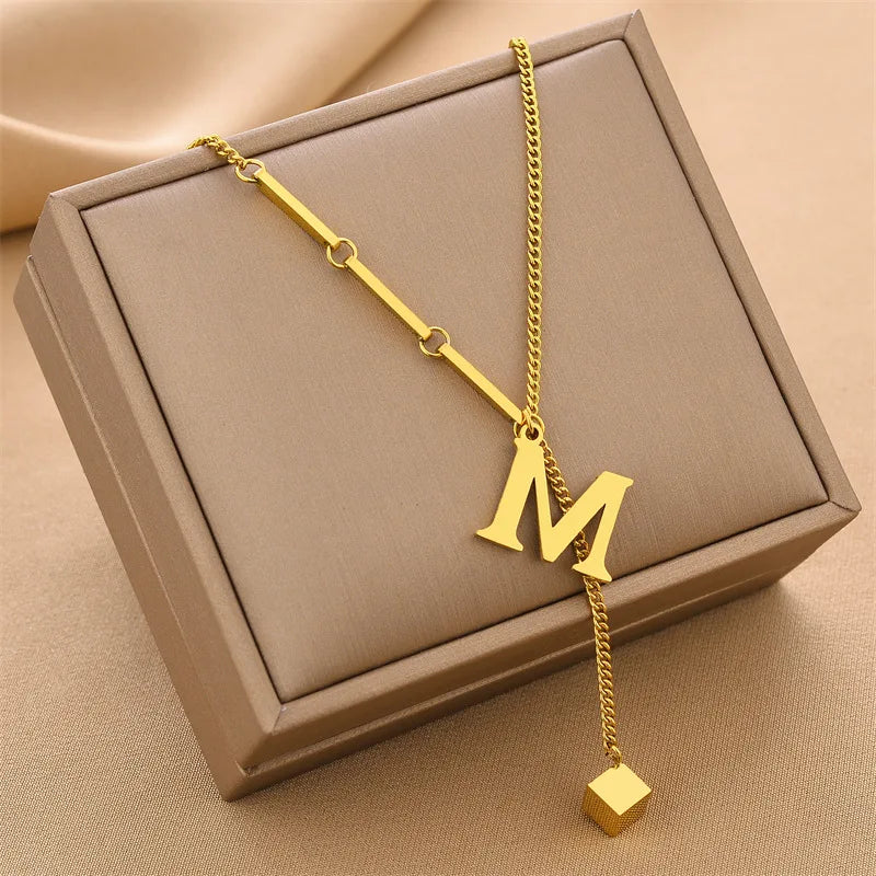 Initial Letter Stainless Steel Pendant Necklace for Women Fashion Gold Color Chain A-Z Alphabet Clavicle Necklaces Jewelry Gift