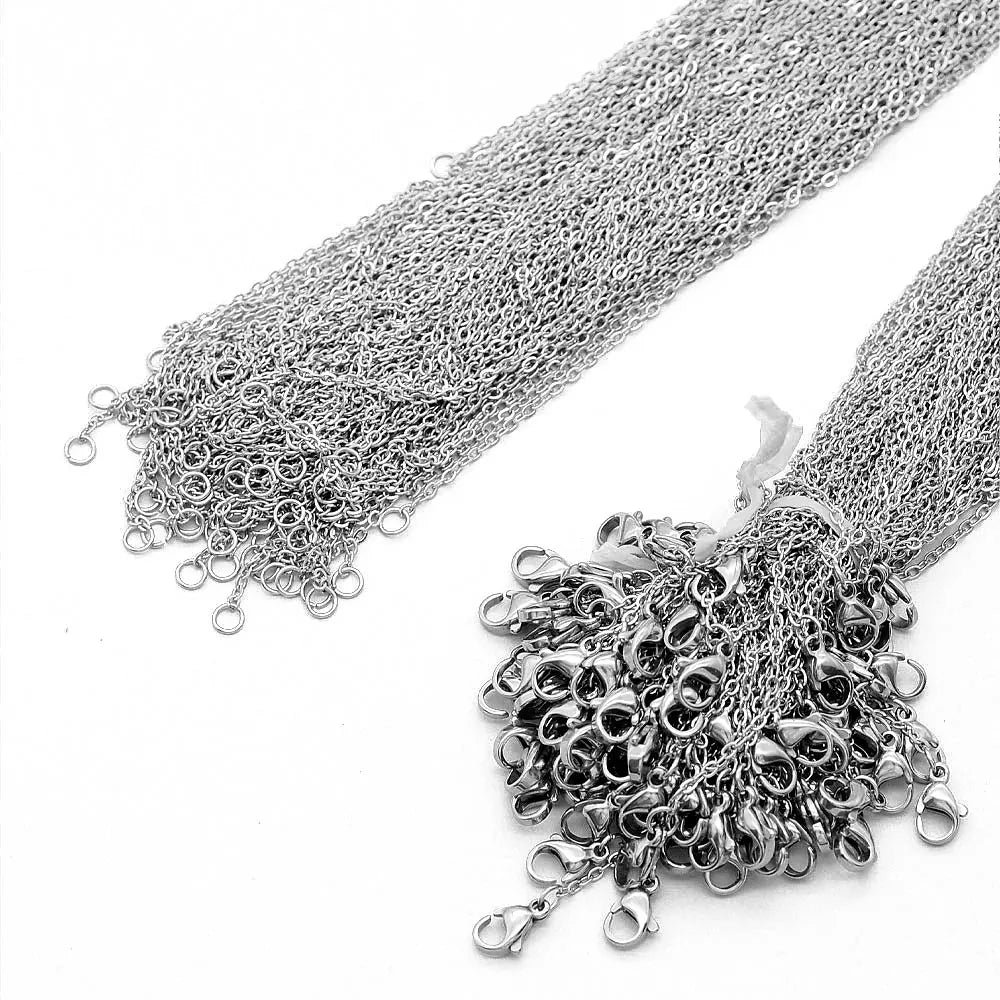 100pcs/Lot Bulk Wholesale 304 Stainless Steel Cable Link Rolo Chain Necklace Gold Color 45-50cm for DIY Jewelry Making Women