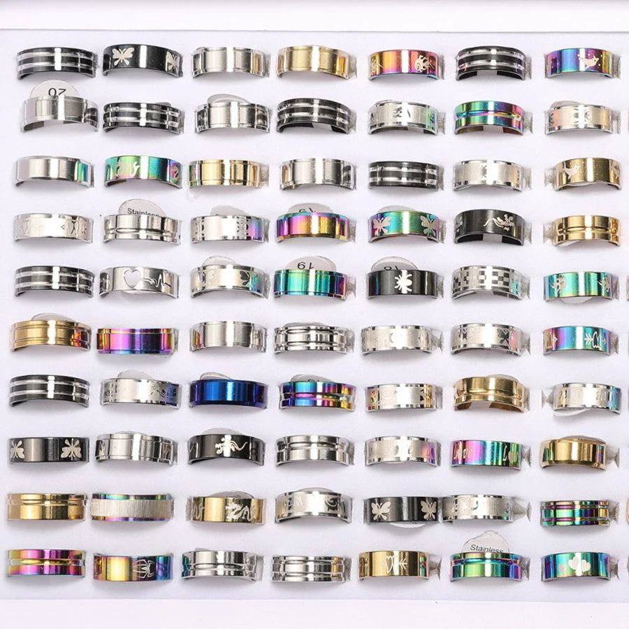 10Pcs Mixed Styles Stainless Steel Couple Rings Punk Hip-Hop Versatile Daily Party Wear Rings Trend Finger Accessories Jewelry