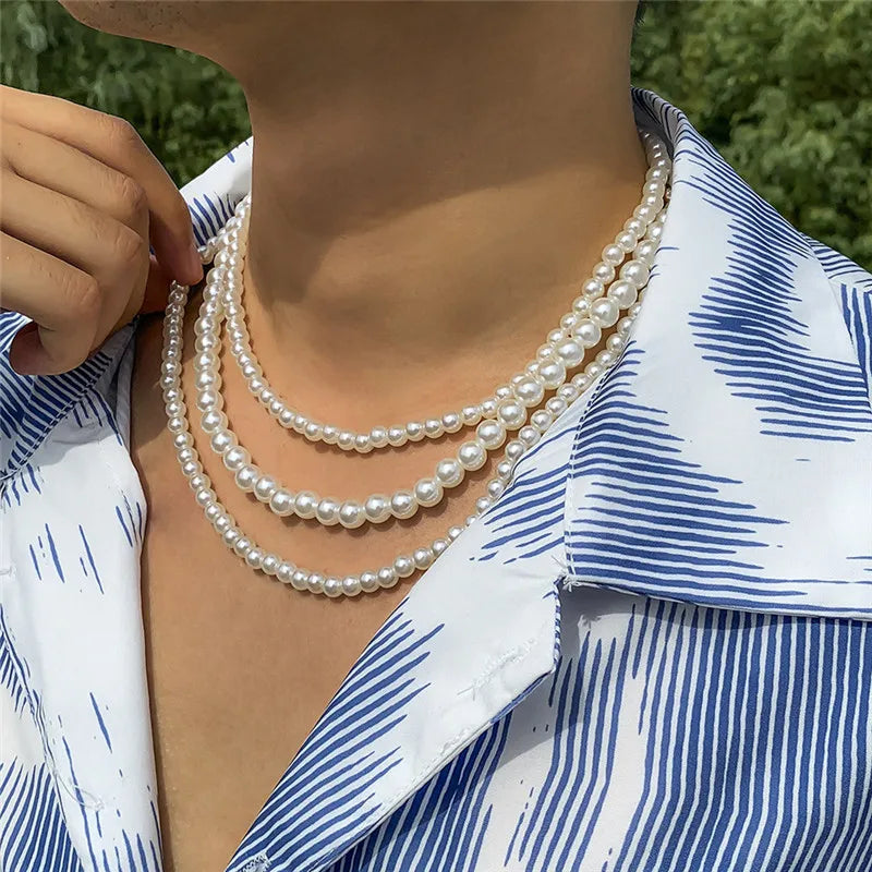 New Trendy Imitation Pearl Necklace Men Temperament Simple Handmade Strand Bead Necklace For Women Jewelry Gift Wholesale Jewelr