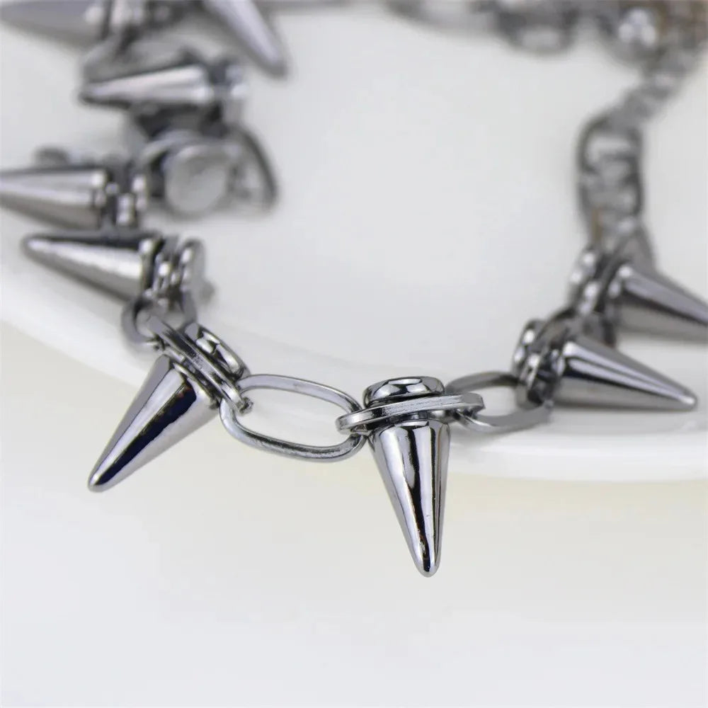 Punk Spike Chokers Necklaces Women Goth Rivet Collar Choker Necklace Men Metal Spike Link Chain Unisex Rock Night Club Jewelry