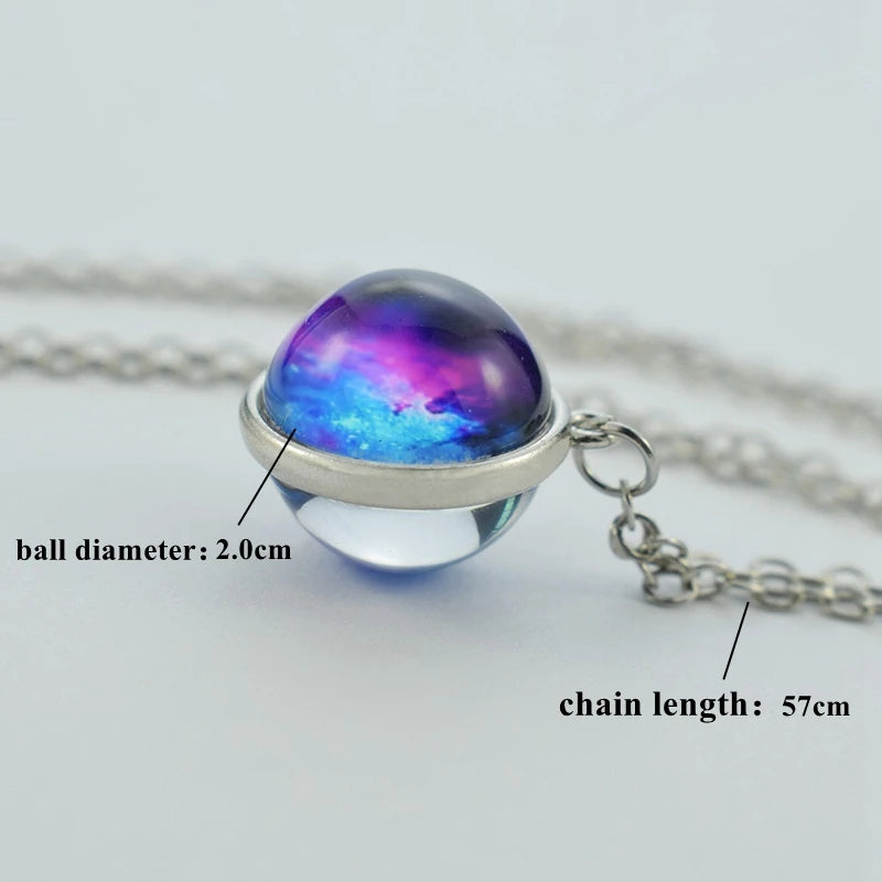 12 Constellation Necklace Starry Sky Luminous Zodiac Glass Ball Pendant Necklace Christmas Gift for Men Women