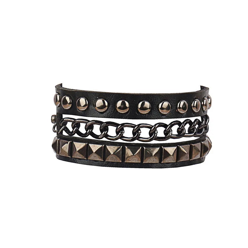 2022 New PU Leather Bracelet Punk Bracelet Adjustable Skull Goth Cuff Bracelet Gothic Rivet Buckle Wristband for Men Women