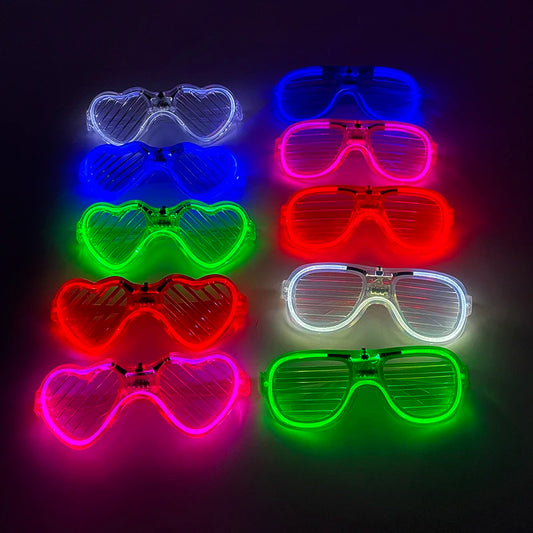 LED Heart Shaped Glasses Flashing Luminous Window-Blinds Glasses Night Club Bachelorette Party Wedding Light Bride to be Glasses