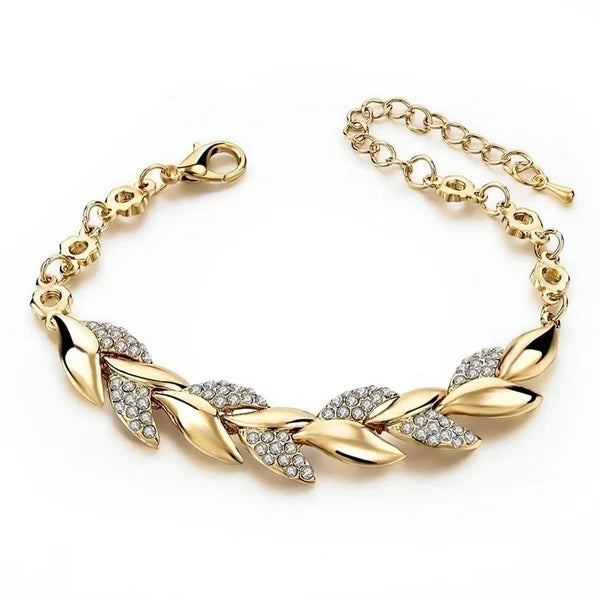 Luxury Love Braided Leaf Bracelet Charm Crystal Wedding Bracelets for Women Anniversary Valentines Day Gifts Aesthetic Jewelry