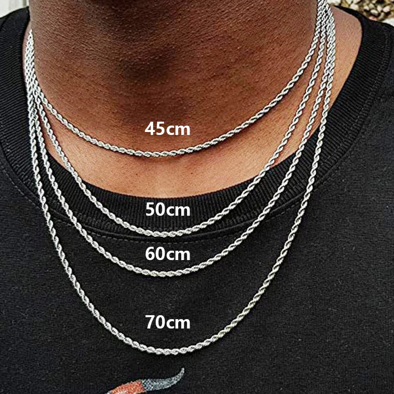 Stainless Steel Rope Chain Necklace For Men Women Braided Rope Chain Choker Necklace Gold Color Neck Metal Fashion Jewelry Gift