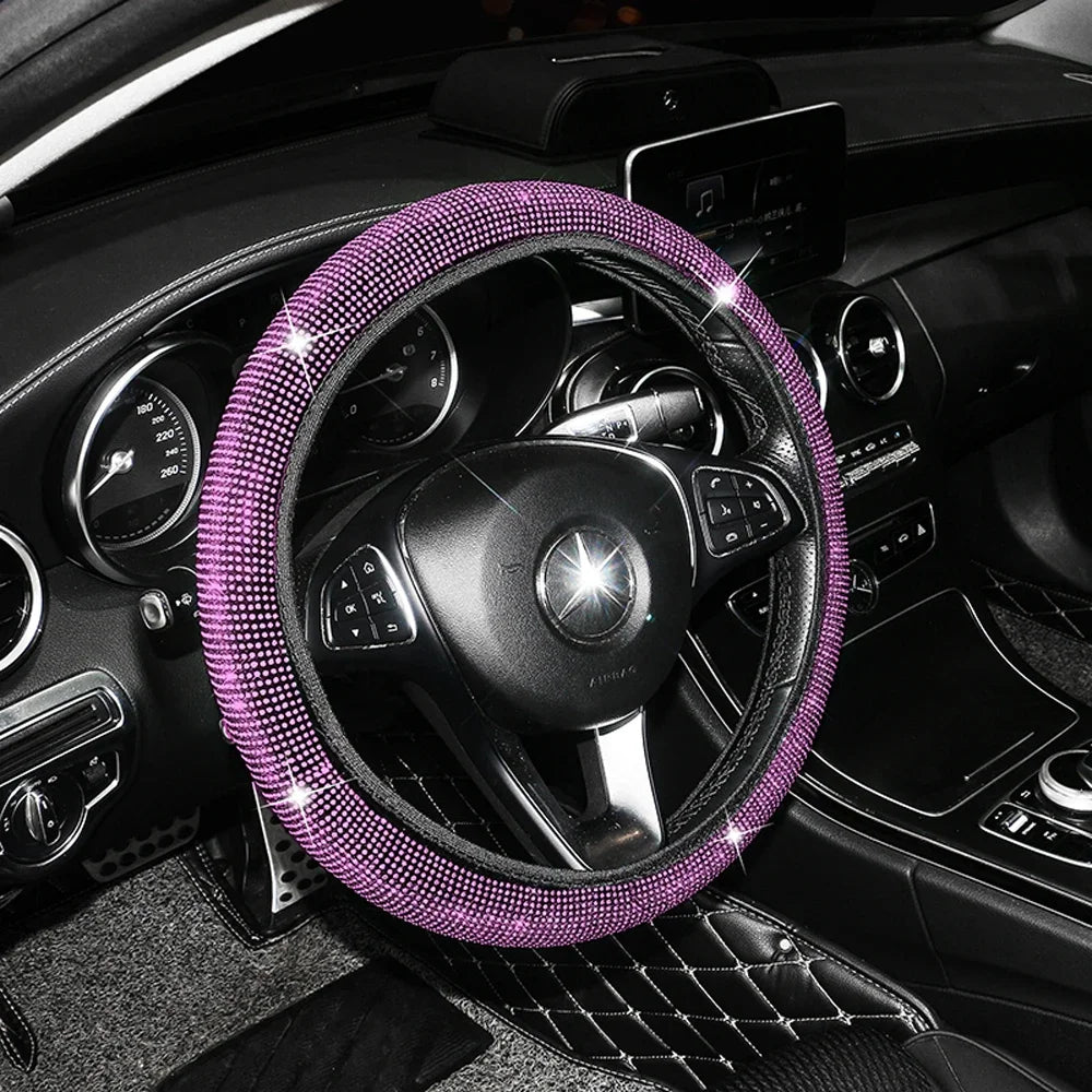 Bling Bling Rhinestones Crystal Car Steering Wheel Cover Leather Steering-wheel Covers Car Stuff Auto Accessories for Woman