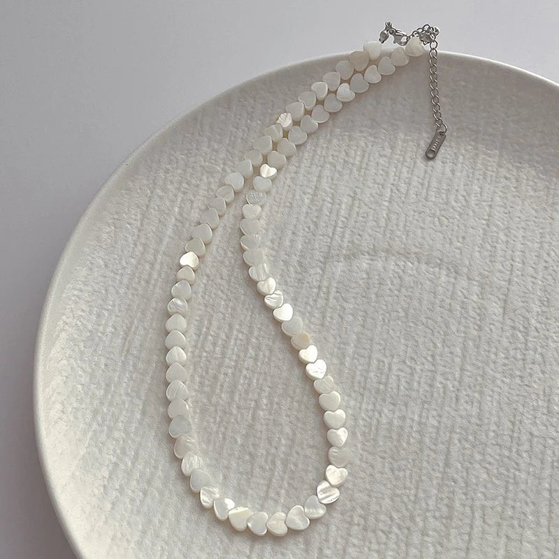 Fashion Versatile Exquisite 6MM Heart Shell Beaded Necklace For Women Girls Sweet Temperament Simplicity Clavicular Chain Gifts