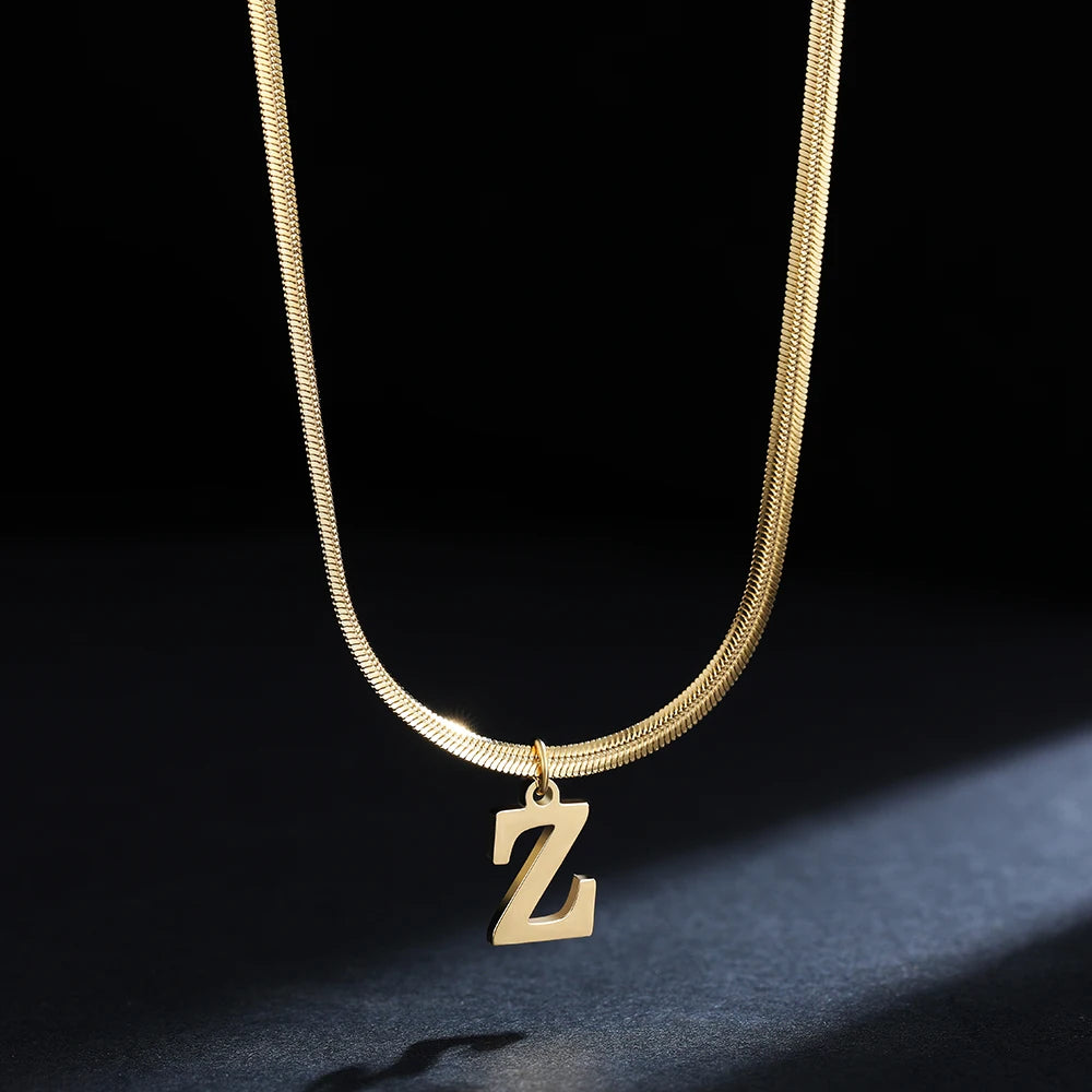 A-Z Alphabet Gold Plated Stainless Steel Pendant Necklace for Women Snake Chain Initial Letter Clavicle Necklaces Collar Jewelry