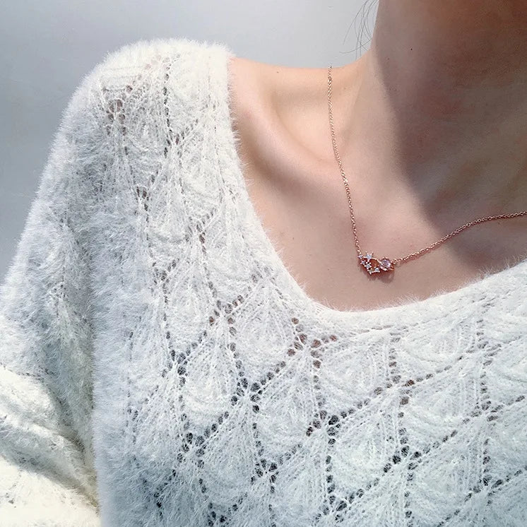 Pink Planet Meteor Shower Key Pendant Necklace Tiny Rose Gold Color Clavicle Chain Collar for Women Friendship Jewelry