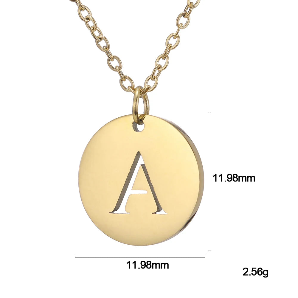 Amaxer Stainless Steel Necklace Fashion Gold Color Initial Charms Metal Round A To Z Letters For Women Single Name Jewelry Gifts