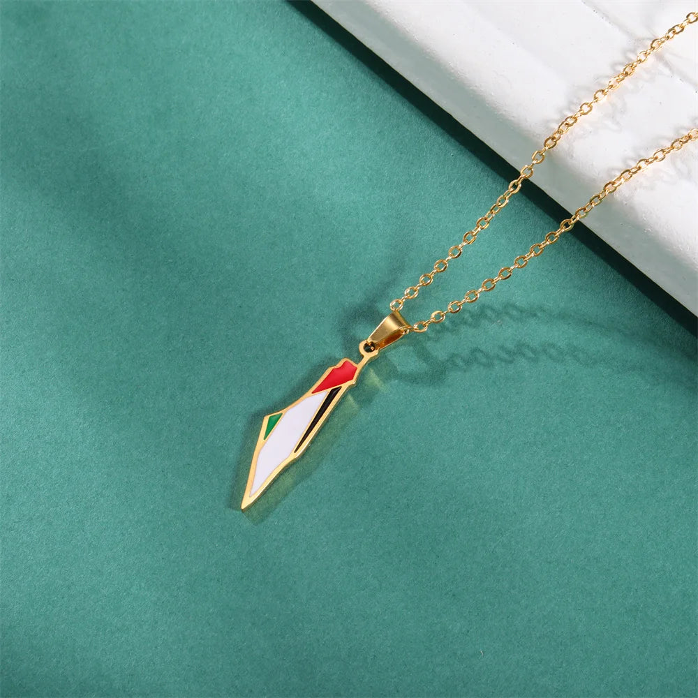 My Shape Palestine Map Flag Pendant Necklace for Women Men Stainless Steel Map Geography Necklace Choker Chain Jewelry Wholesale