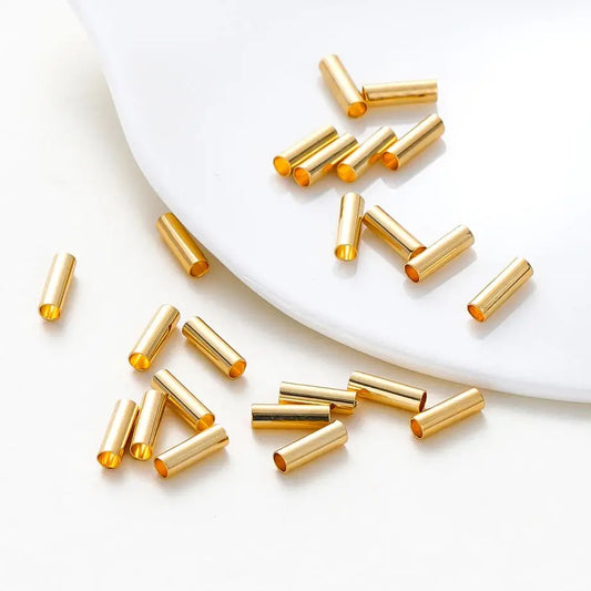 100Pcs 5-7mm 14K/18K Gold Plated Straight Long Tube Brass Beads Necklace Loose Spacer Beads for DIY Jewelry Making  Accessories