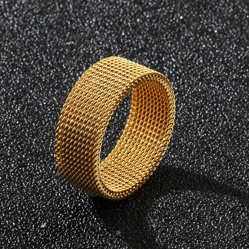 2023 New 8mm Wide Stainless Steel Rings Titanium Couple Rings Deformable Mesh Accessories for Women Men Jewelry Wedding Gift