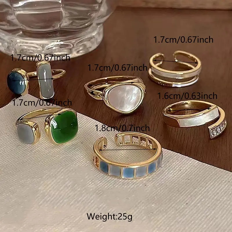 6 Piece Set Irregular Open Rings Moonstone Heart Finger Rings For Women Girls Kpop Sweet Cool Trendy Aesthetic Jewelry Gifts